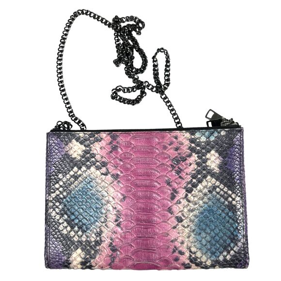 Coach Embossed Python Snake Skin Double Zip Chain Crossbody Purse Handbag - Picture 4 of 4